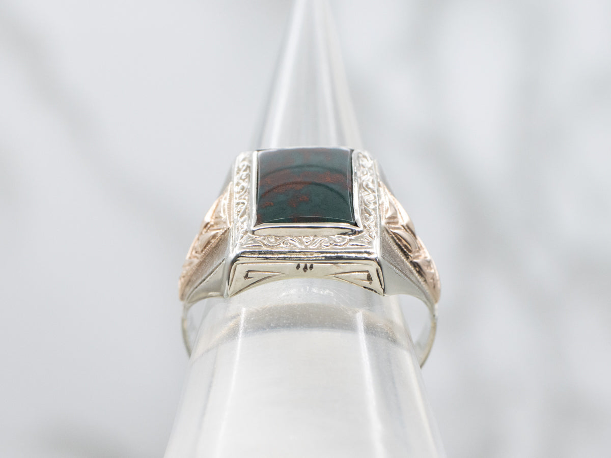 Antique Two Tone Gold Unisex Bloodstone Ring