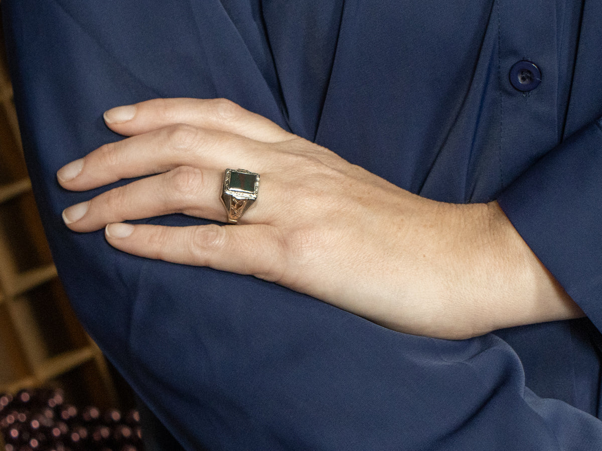 Antique Two Tone Gold Unisex Bloodstone Ring