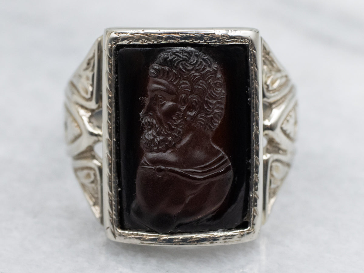 Greek Philosopher Sardonyx Cameo Art Deco Era Unisex Ring