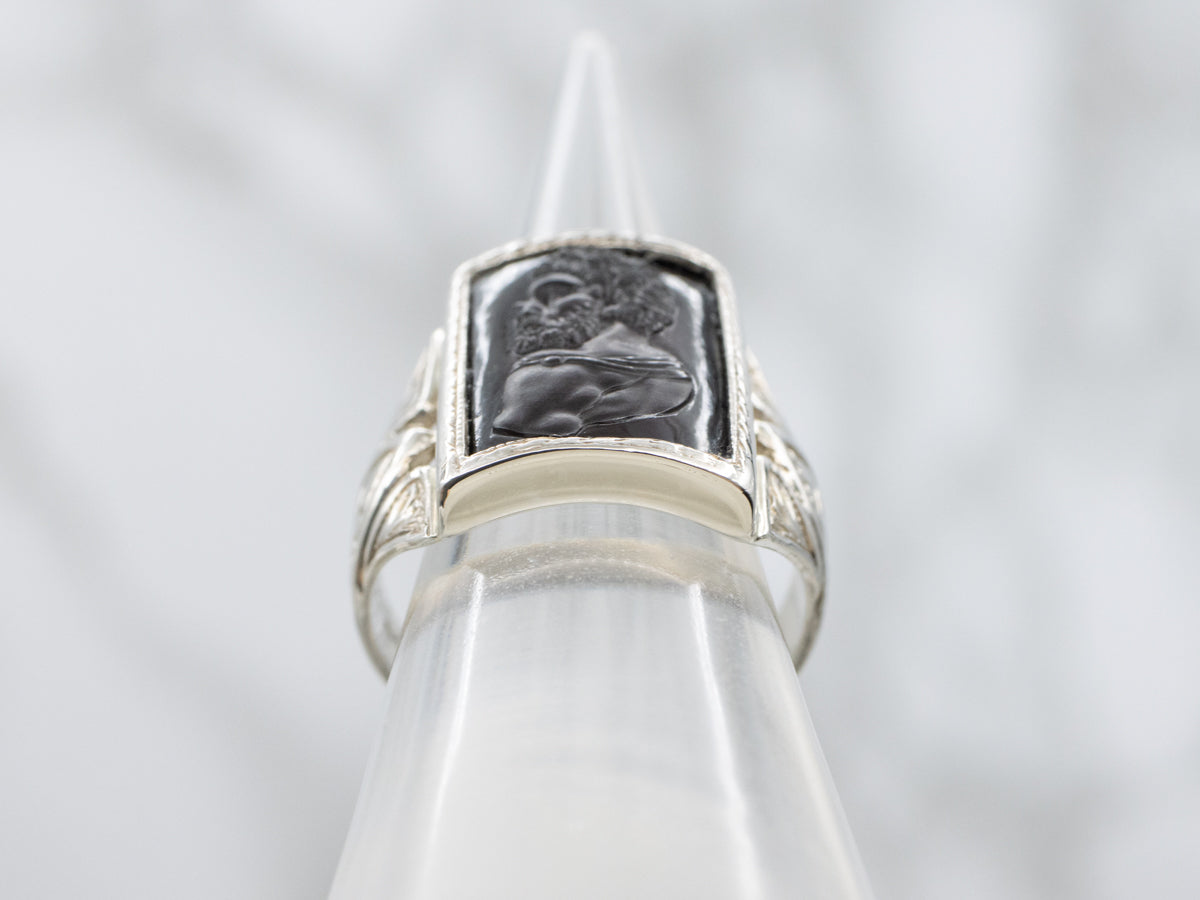 Greek Philosopher Sardonyx Cameo Art Deco Era Unisex Ring