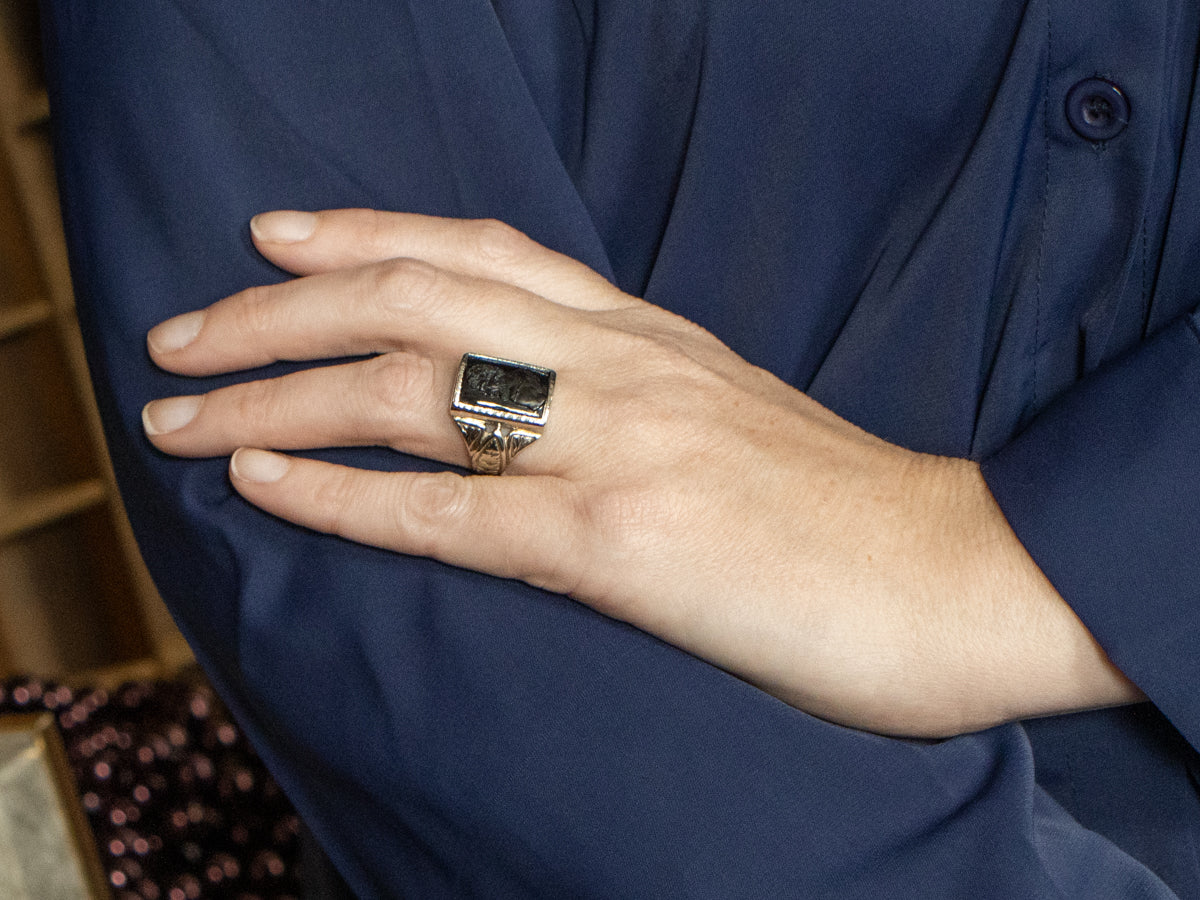 Greek Philosopher Sardonyx Cameo Art Deco Era Unisex Ring