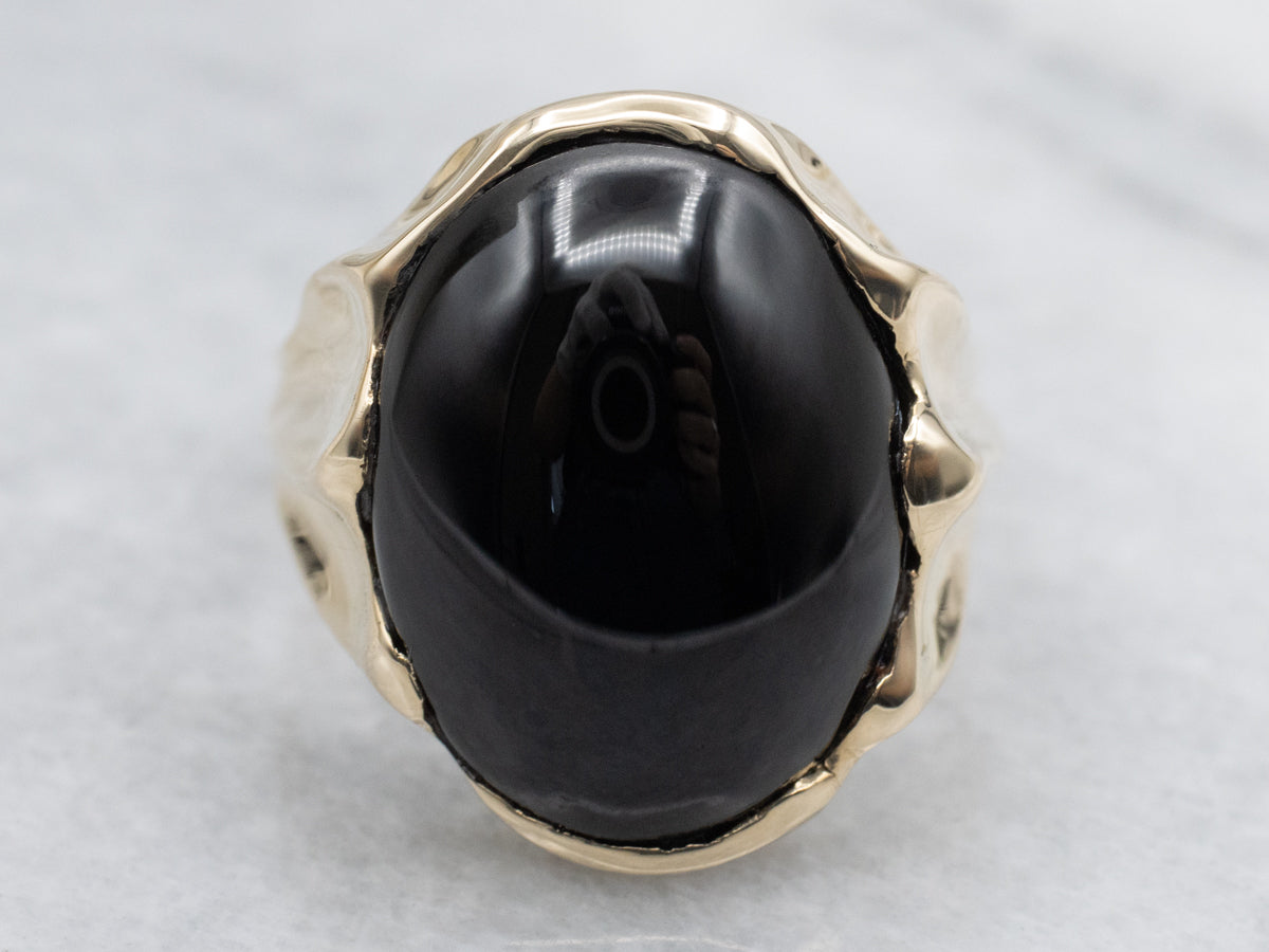 Vintage Gold and Black Onyx Unisex Statement Ring