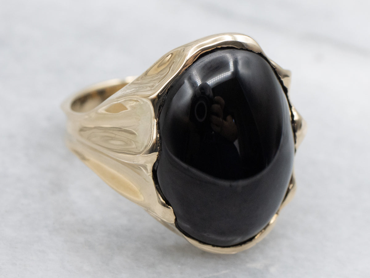 Vintage Gold and Black Onyx Unisex Statement Ring
