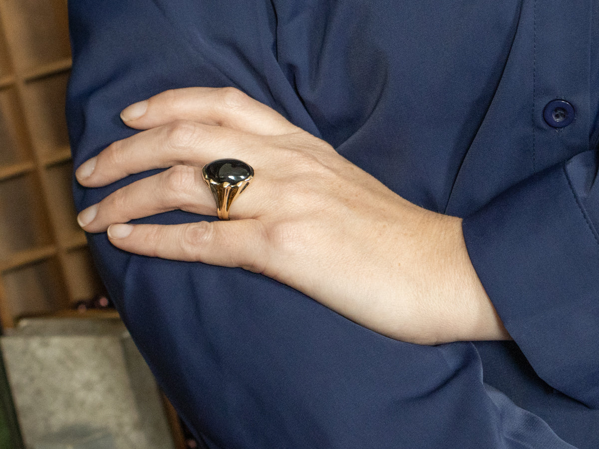 Vintage Gold and Black Onyx Unisex Statement Ring
