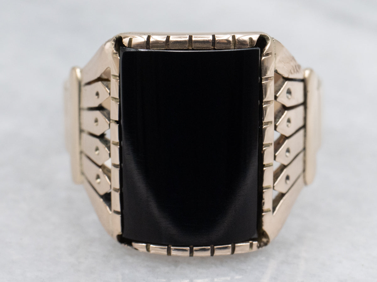 Victorian Onyx Antique Rose Gold Men's Ring