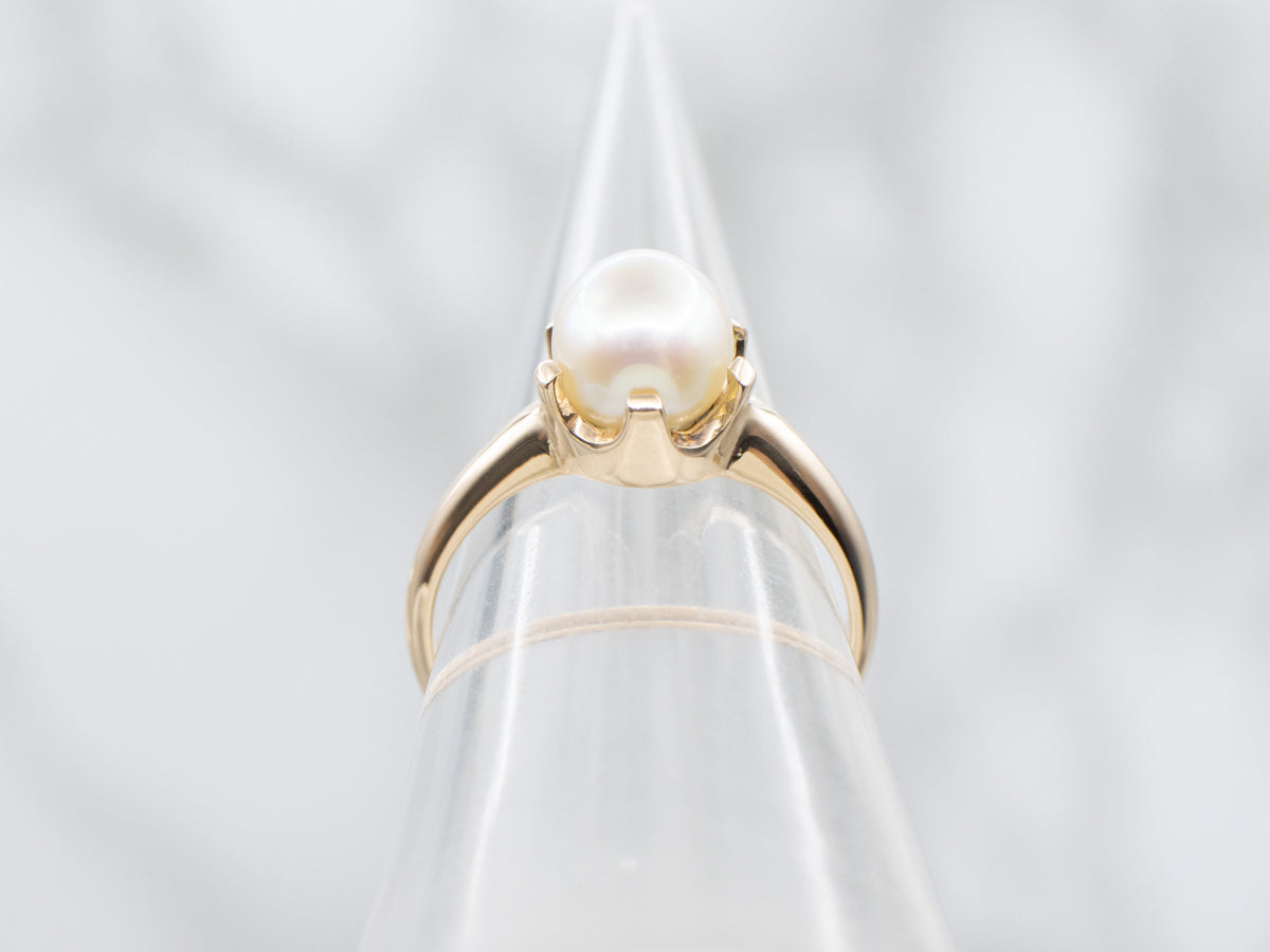 Yellow Gold Pearl Solitaire Ring