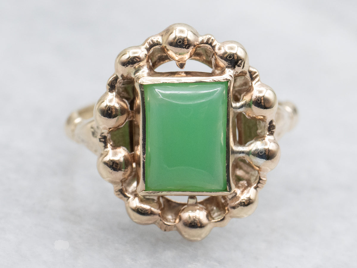Chrysoprase Cabochon in Vintage Beaded Gold Setting