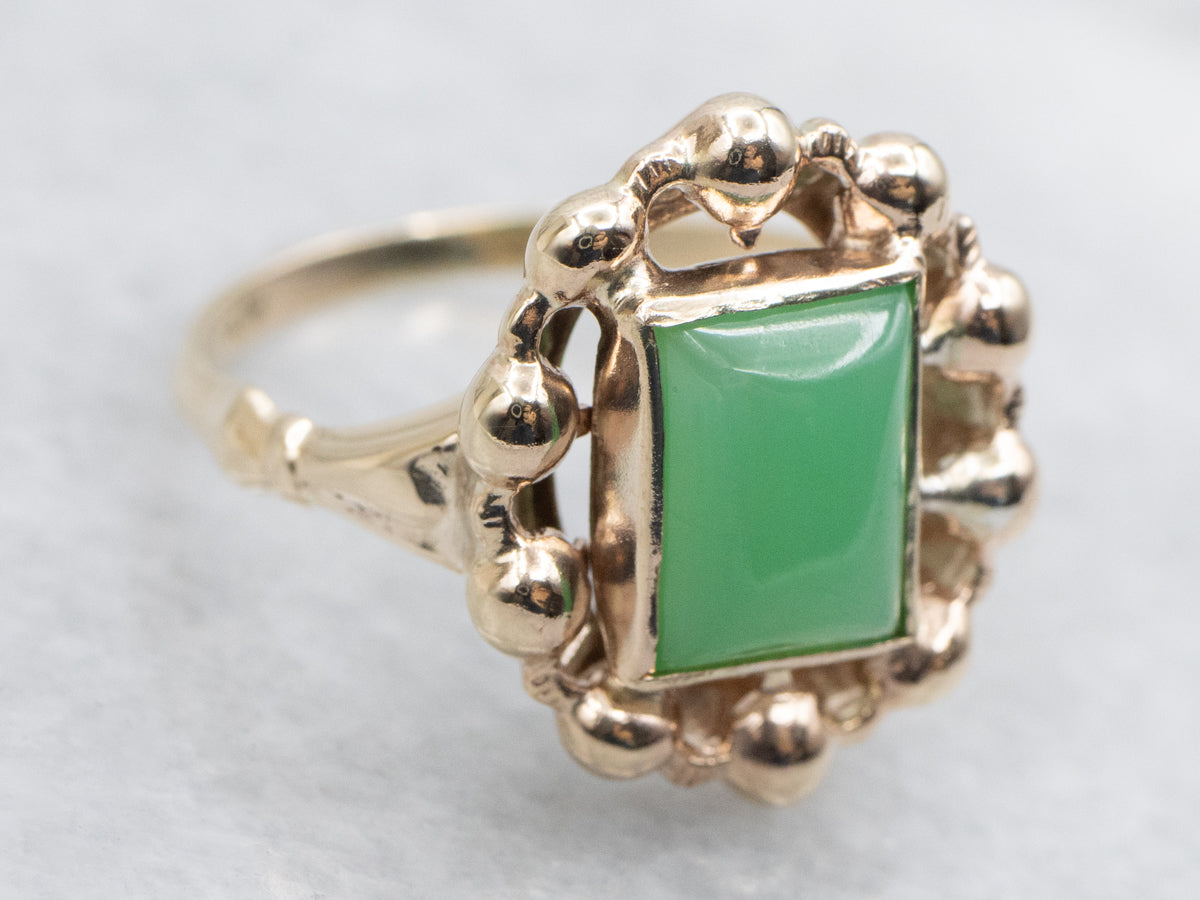 Chrysoprase Cabochon in Vintage Beaded Gold Setting