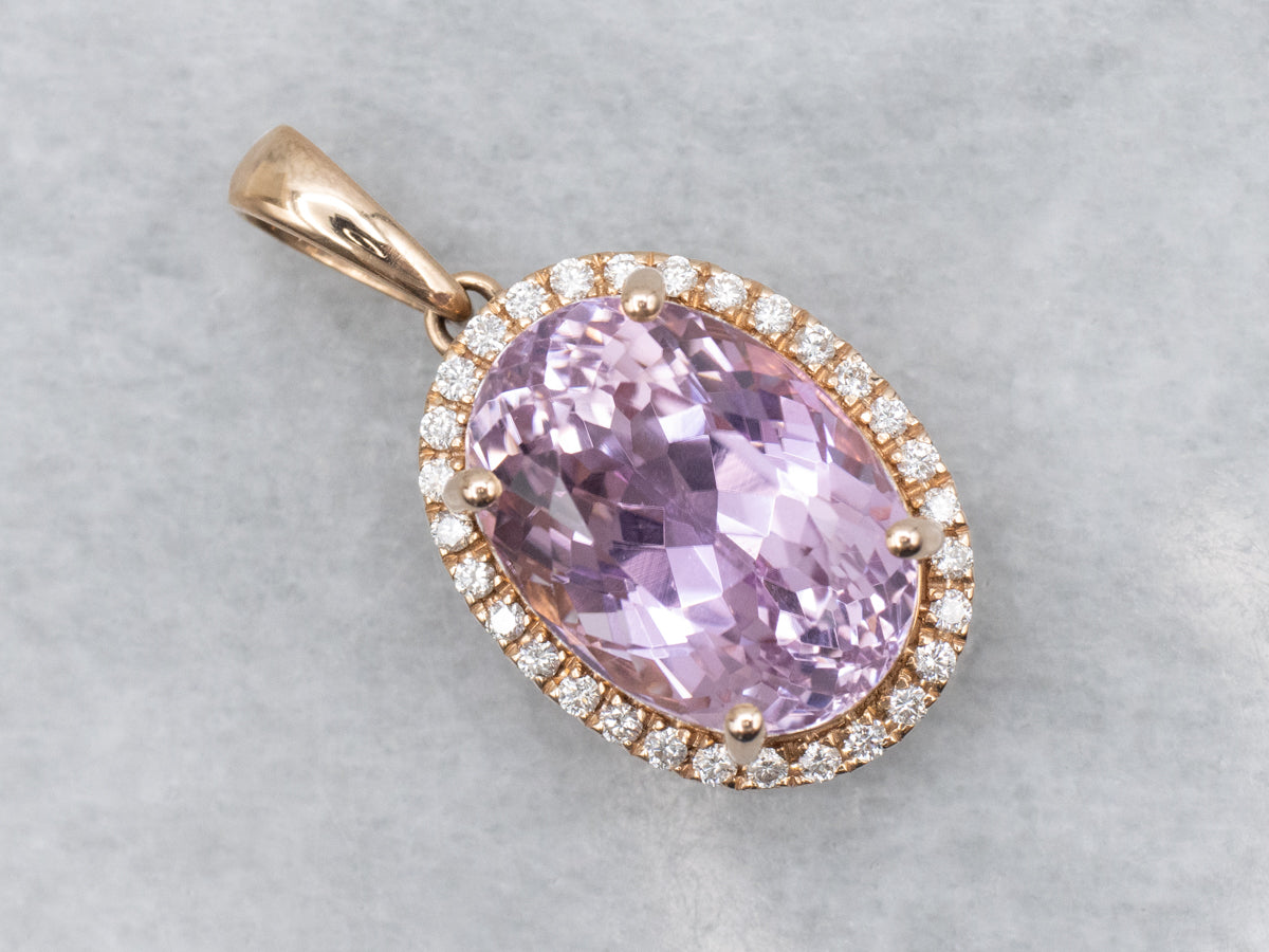Pretty Pink Kunzite and Diamond Rose Gold Pendant