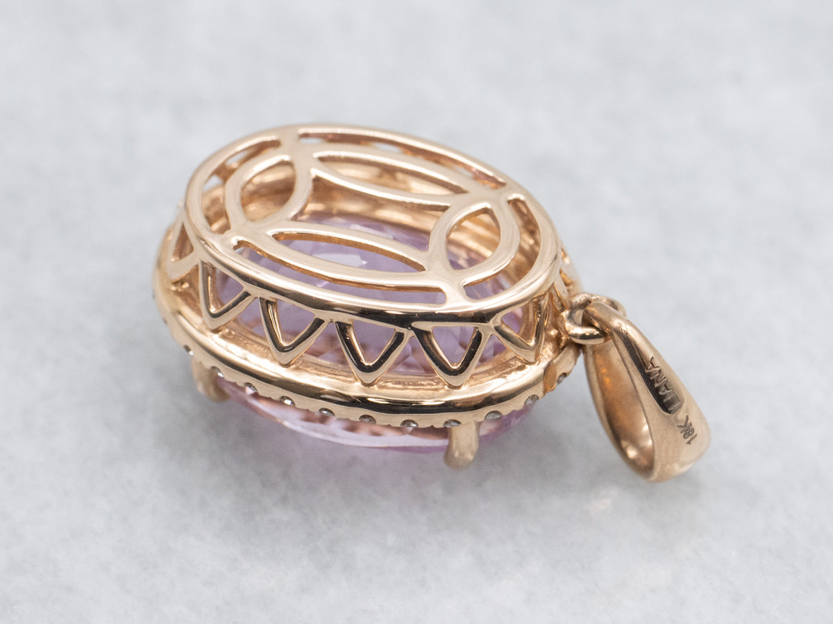 Pretty Pink Kunzite and Diamond Rose Gold Pendant