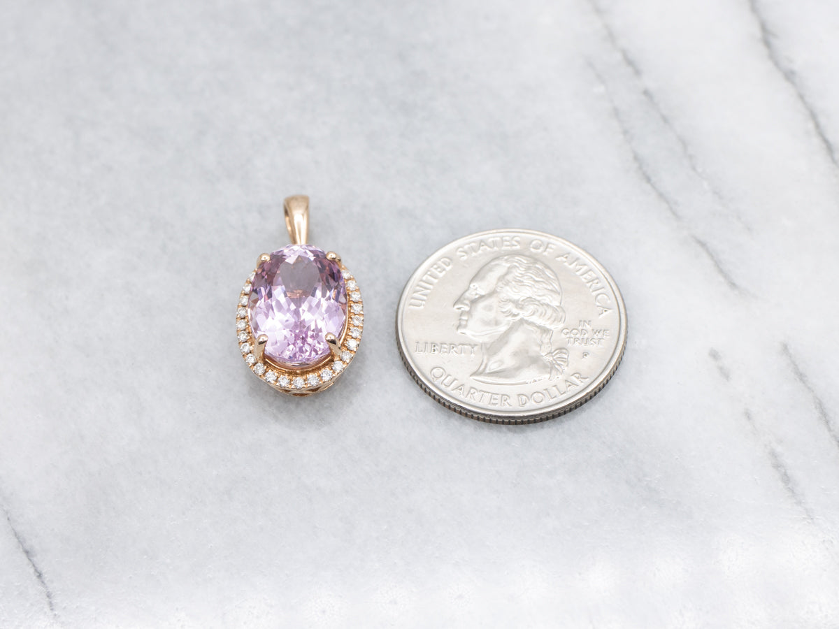 Pretty Pink Kunzite and Diamond Rose Gold Pendant