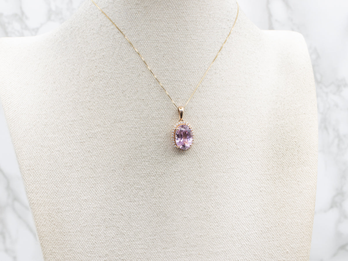 Pretty Pink Kunzite and Diamond Rose Gold Pendant