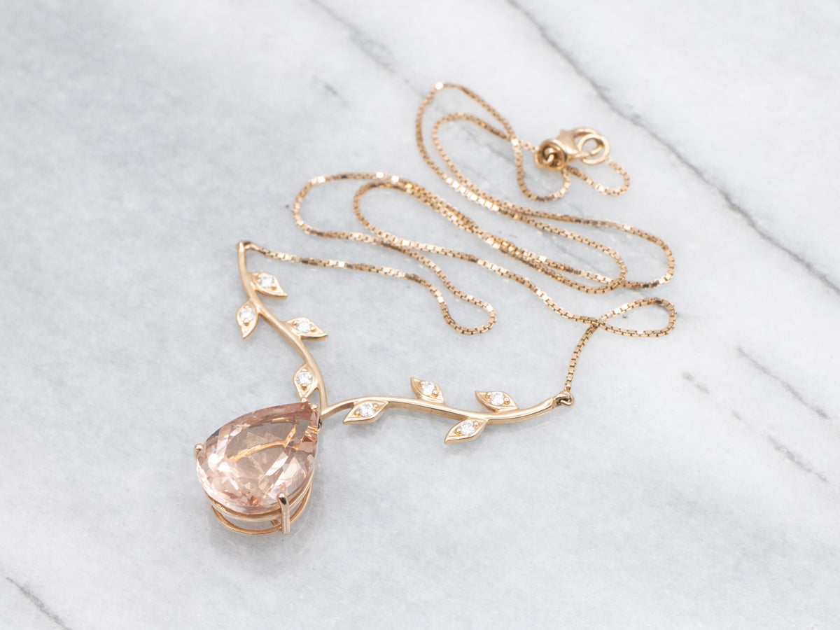 Dreamy Morganite and Diamond Rose Gold Botanical Branch Necklace