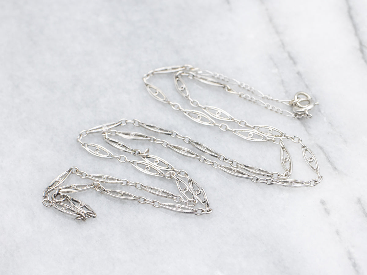 Vintage White Gold Marquise-Link Chain