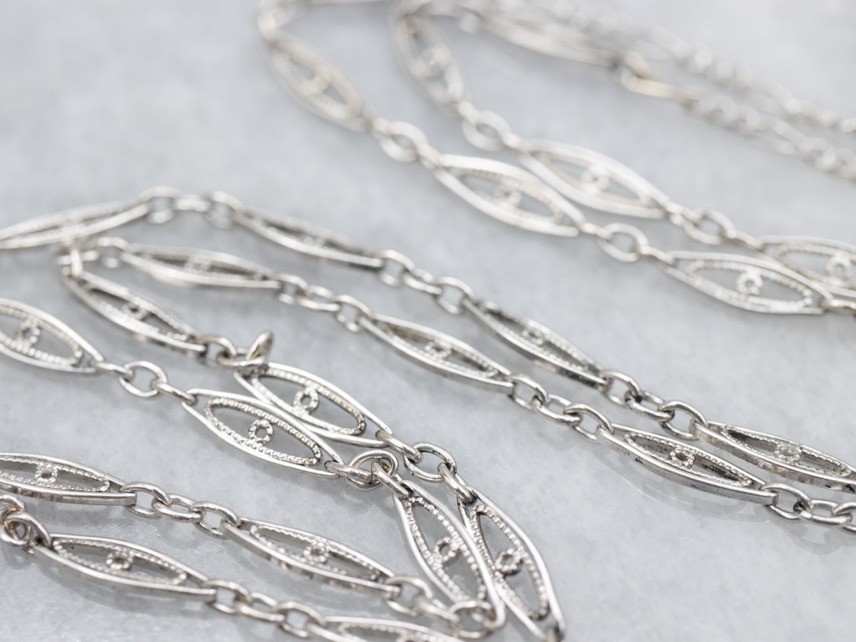 Vintage White Gold Marquise-Link Chain