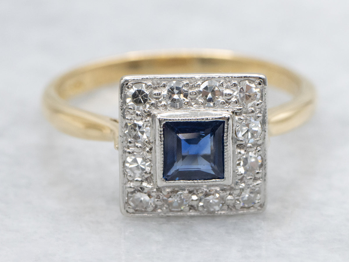 Platinum and Gold Sapphire Halo Ring