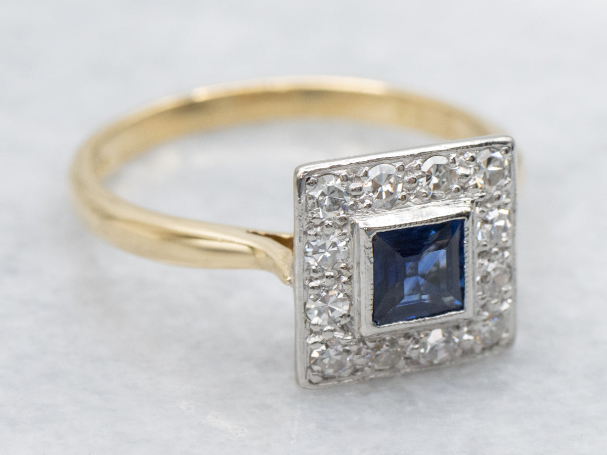Platinum and Gold Sapphire Halo Ring