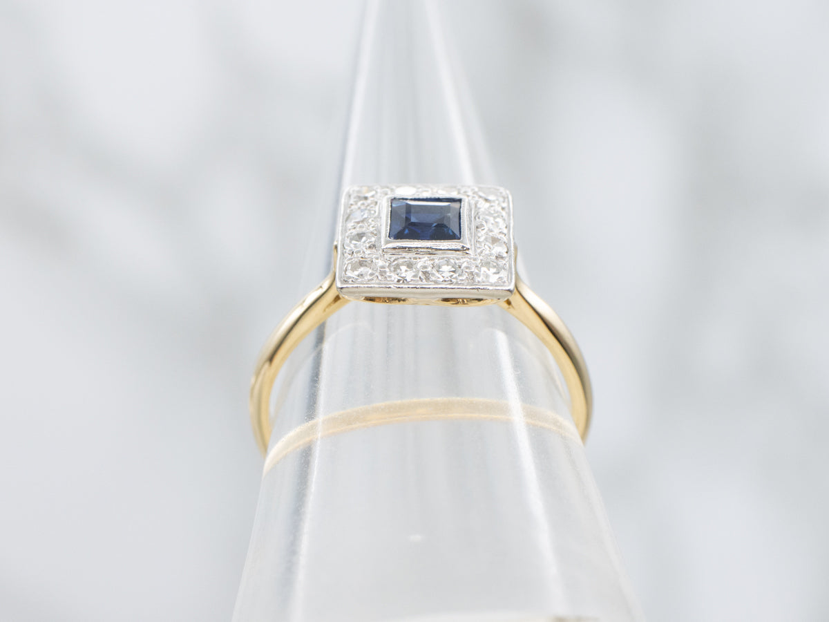 Platinum and Gold Sapphire Halo Ring