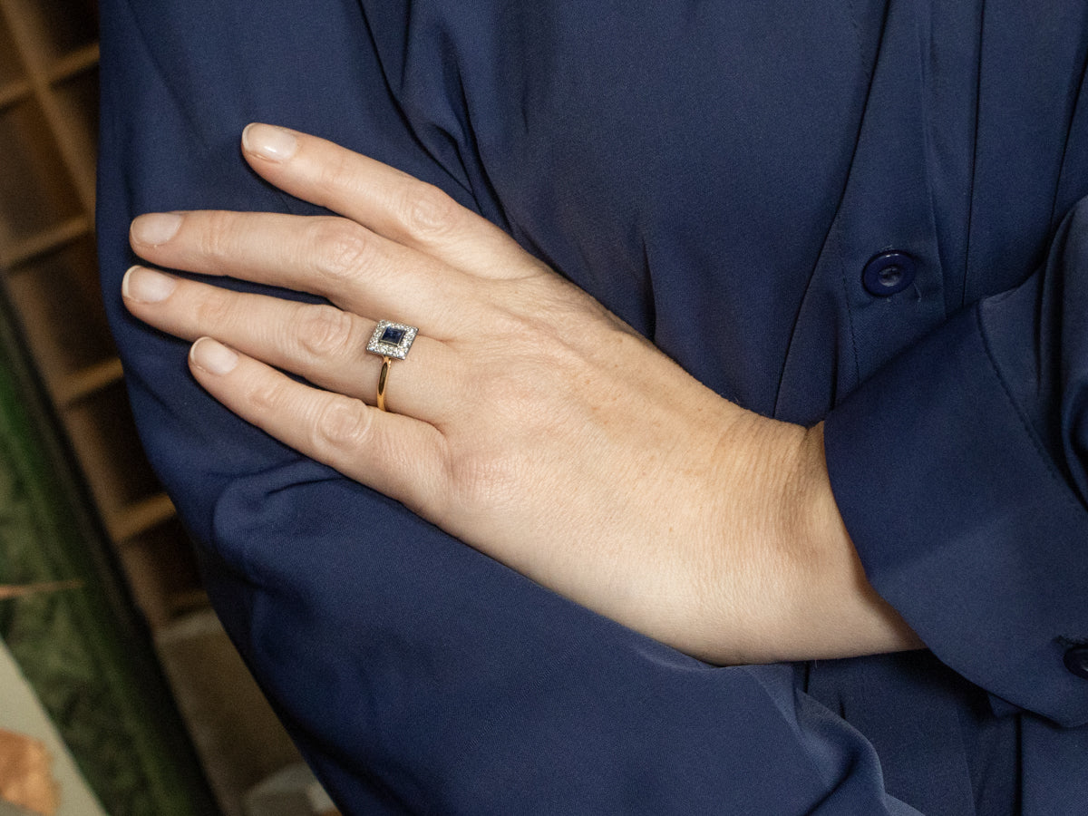 Platinum and Gold Sapphire Halo Ring