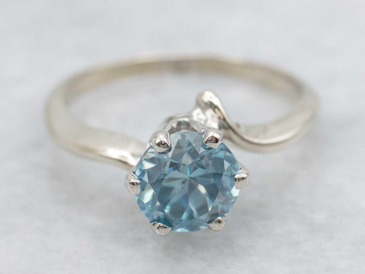 Round Cut Blue Zircon Solitaire Bypass Ring