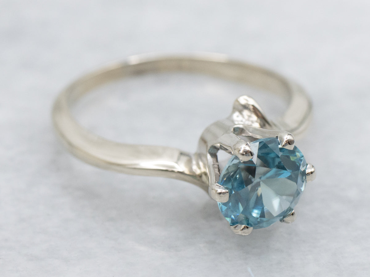 Round Cut Blue Zircon Solitaire Bypass Ring