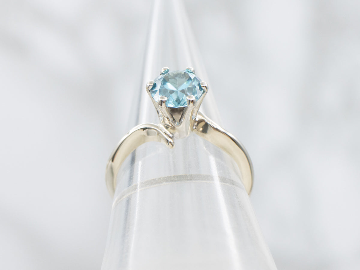 Round Cut Blue Zircon Solitaire Bypass Ring