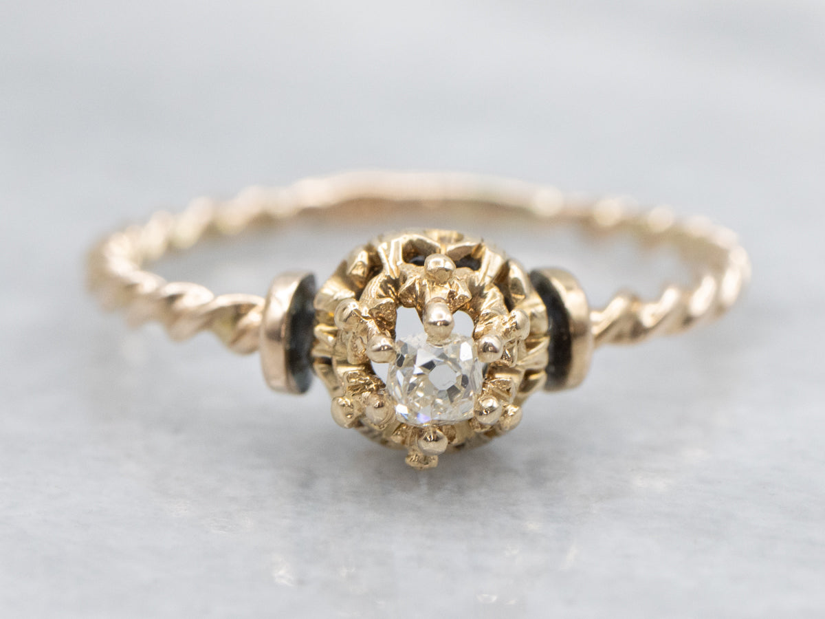 Ornate Twisted Old Mine Cut Diamond Solitaire Engagement Ring