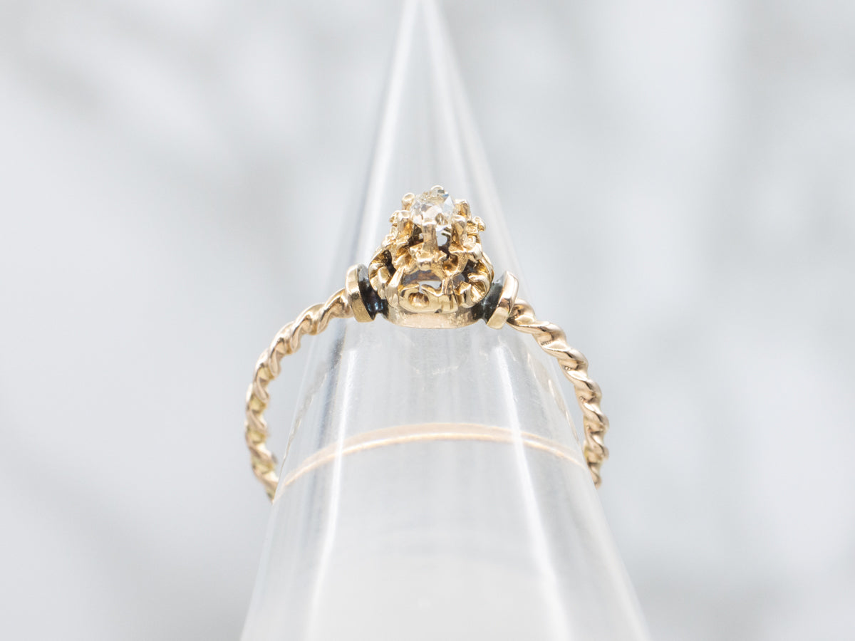 Ornate Twisted Old Mine Cut Diamond Solitaire Engagement Ring
