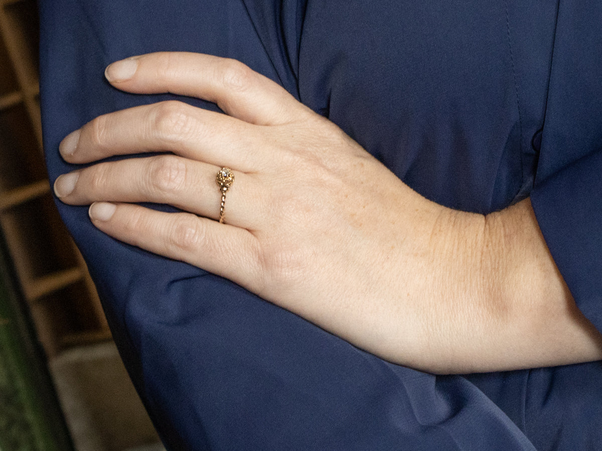 Ornate Twisted Old Mine Cut Diamond Solitaire Engagement Ring