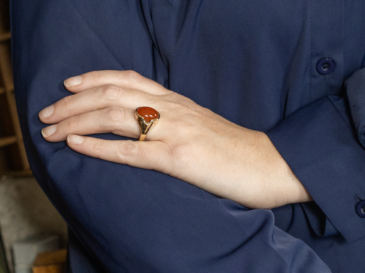 Men's Mid-Century Carnelian and Gold Ring