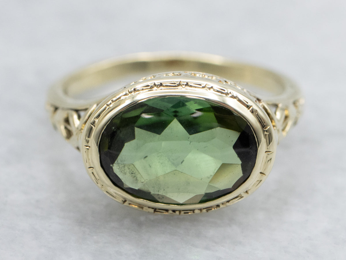 Antique East-to-West Set Tourmaline Filigree Ring