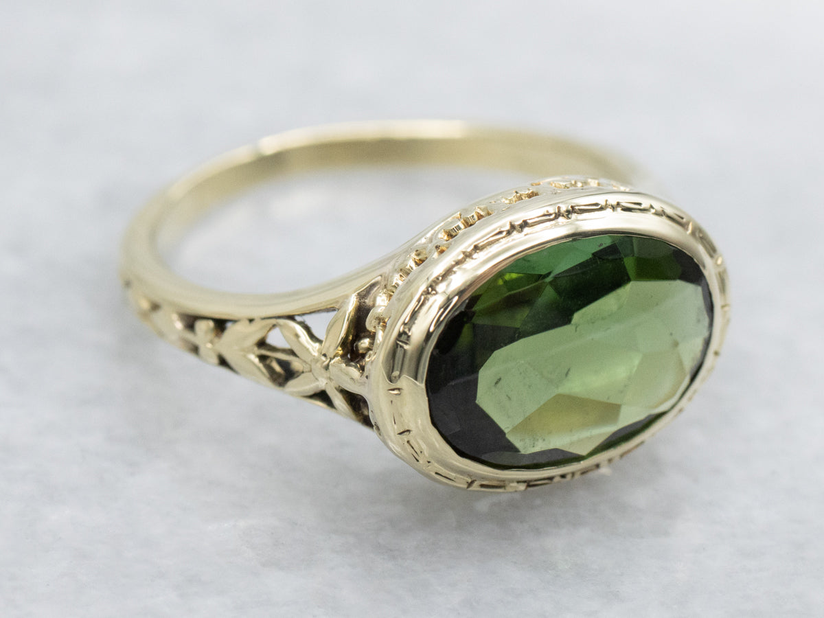 Antique East-to-West Set Tourmaline Filigree Ring