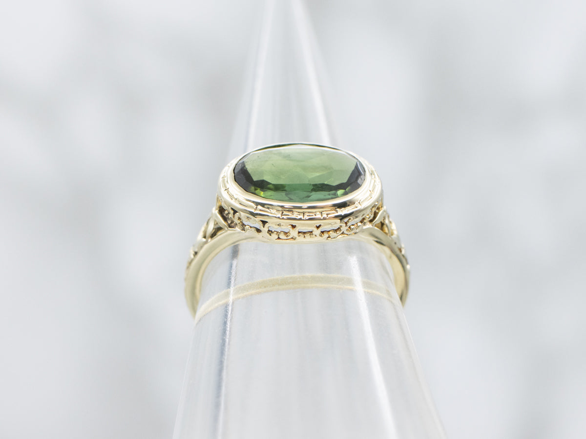 Antique East-to-West Set Tourmaline Filigree Ring