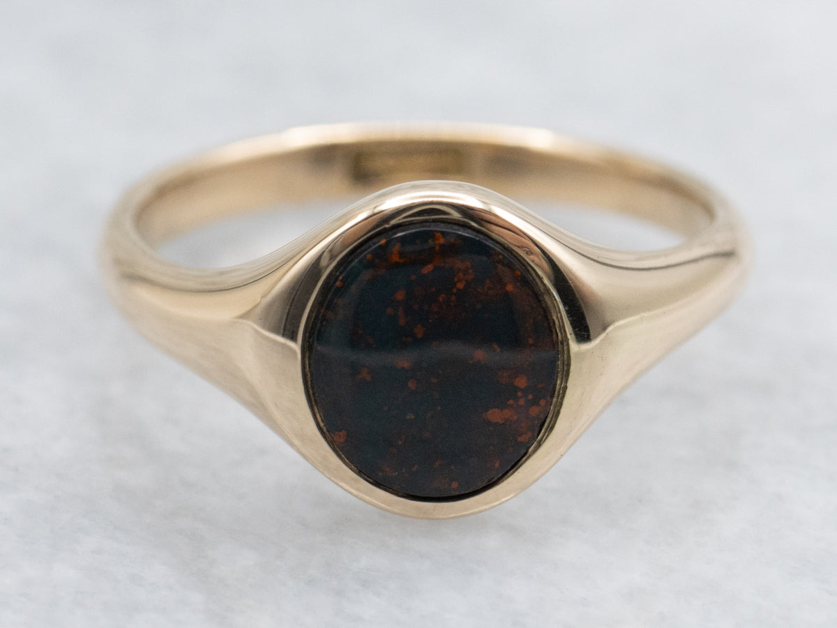 Flush Set Bloodstone Yellow Gold Ring