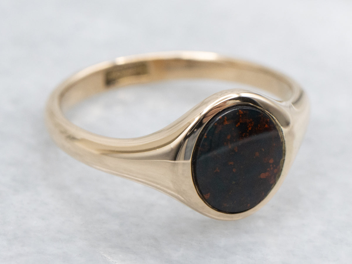 Flush Set Bloodstone Yellow Gold Ring
