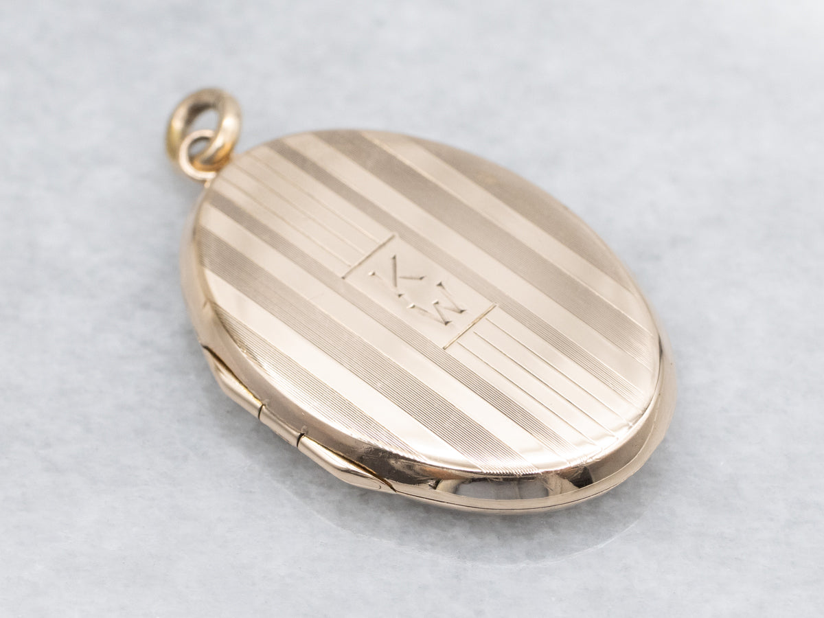 Retro Era Pinstripe "KW" Gold Initial Locket