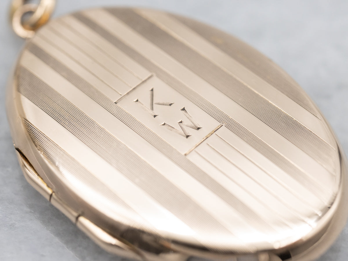 Retro Era Pinstripe "KW" Gold Initial Locket