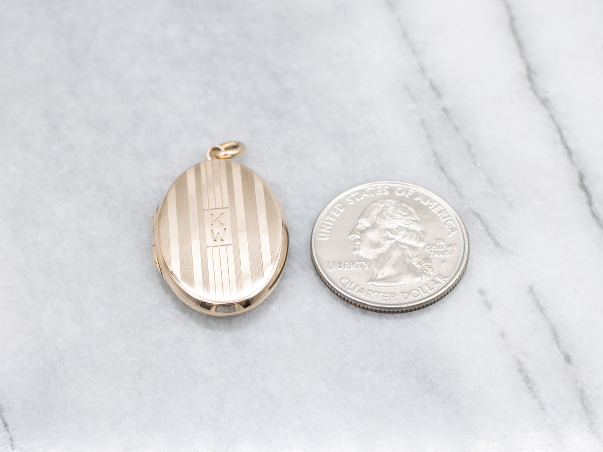 Retro Era Pinstripe "KW" Gold Initial Locket