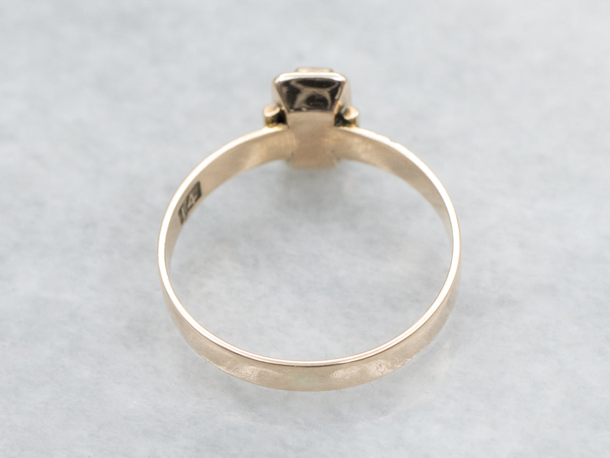 Victorian Era Bezel Set Lapis Solitaire Ring in Etched Rose Gold Setting