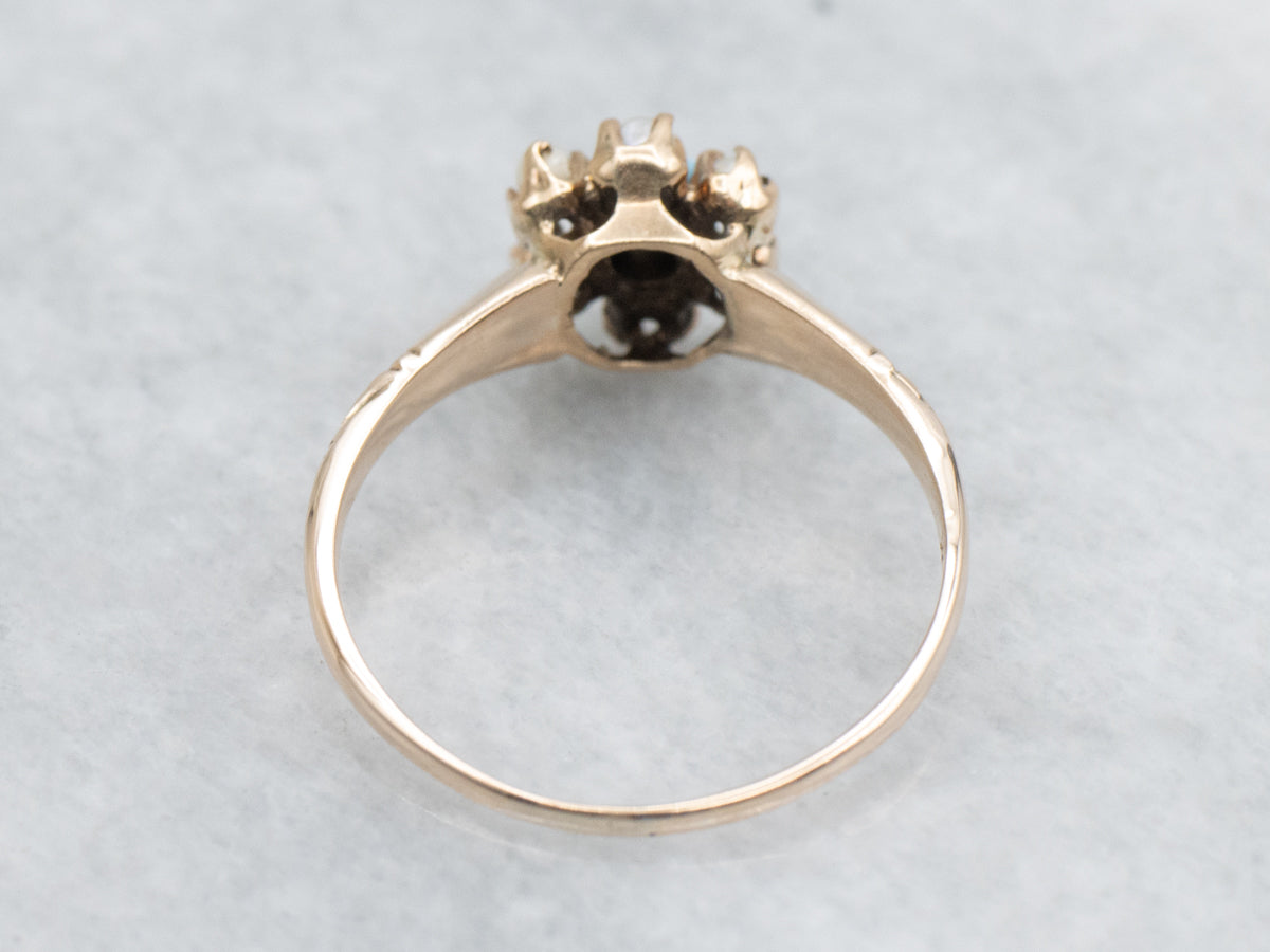 Victorian Turquoise Doublet and Seed Pearl Halo Ring in Antique Rose Gold