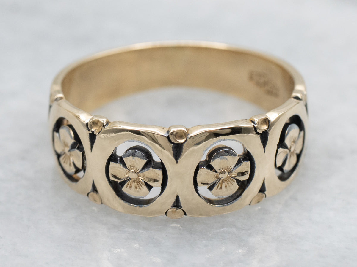 Pierced Forget-Me-Not Floral Pattern Band in 14K Yellow Gold
