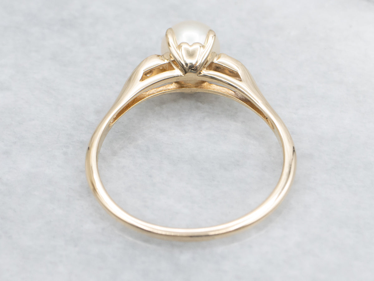 Two Tone Gold Saltwater Pearl and Diamond Sweetheart Ring