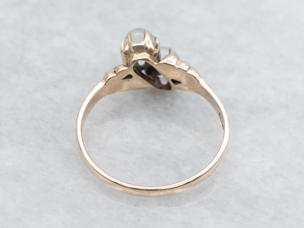 Double Moonstone Victorian Era Rose Gold Bypass Ring
