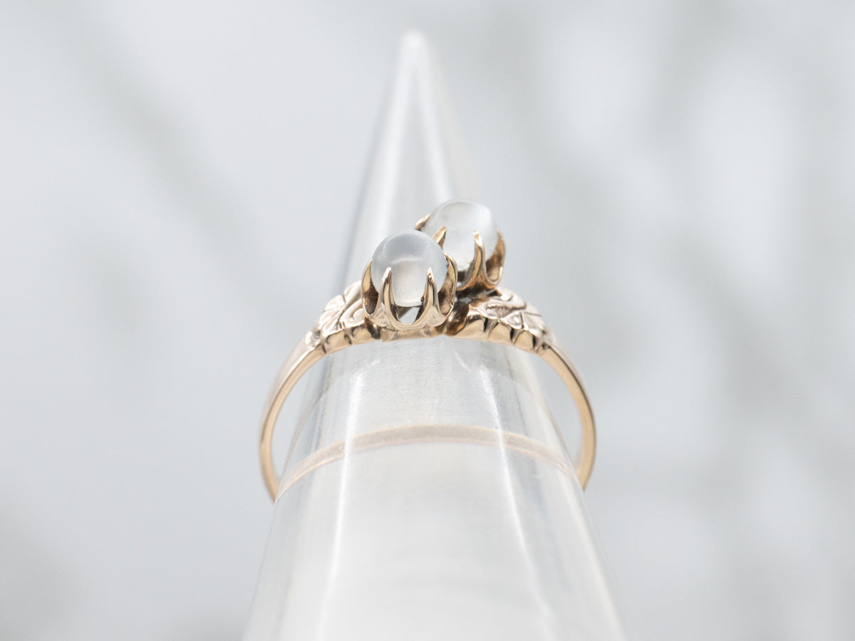 Double Moonstone Victorian Era Rose Gold Bypass Ring