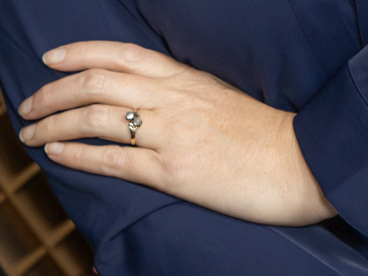 Double Moonstone Victorian Era Rose Gold Bypass Ring