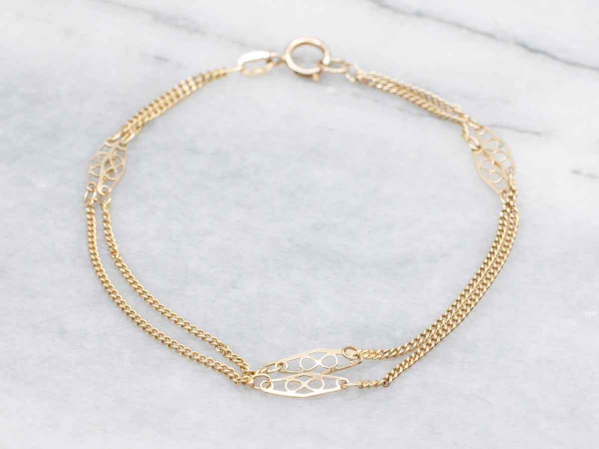 Double Gold Curb Link Bracelet with Marquise Filigree Place Cards