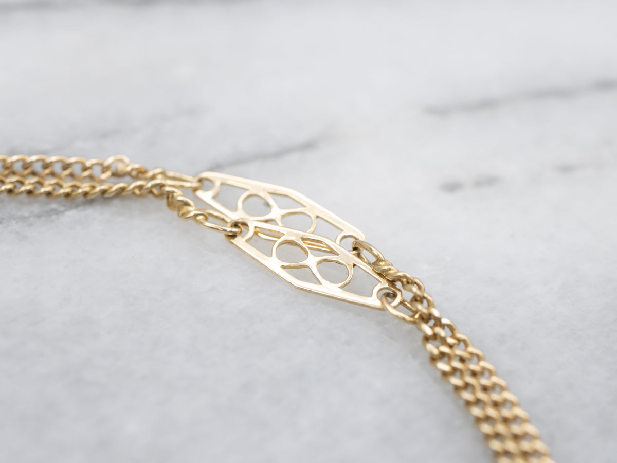 Double Gold Curb Link Bracelet with Marquise Filigree Place Cards