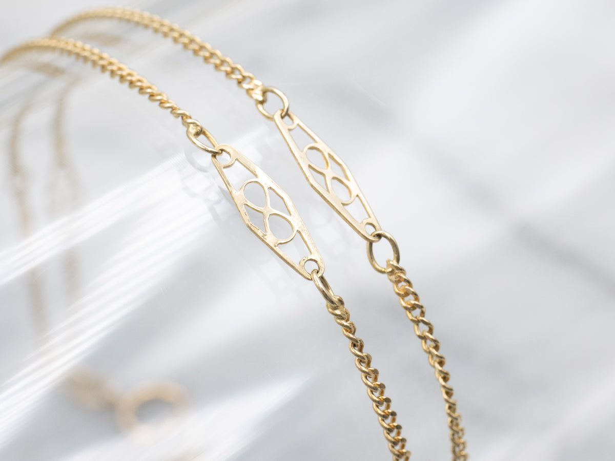Double Gold Curb Link Bracelet with Marquise Filigree Place Cards
