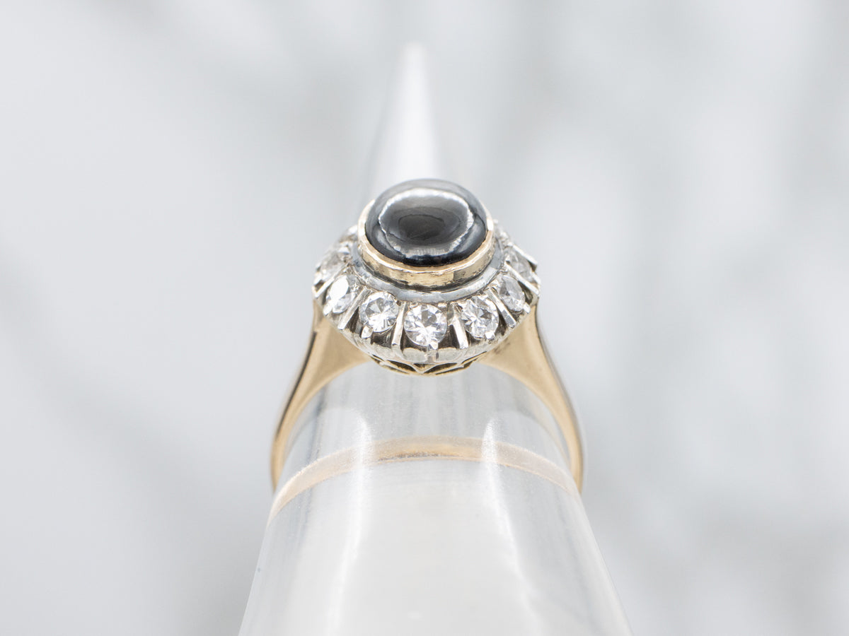 Black Star Sapphire and Synthetic Spinel Halo Ring