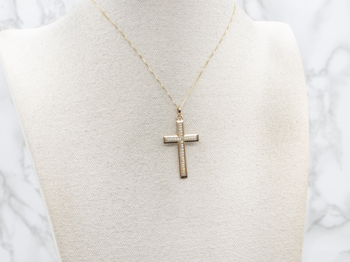 Gorgeous Gold Seed Pearl Cross Pendant